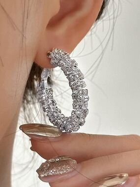 Silver Rhinestone Hoop Earrings